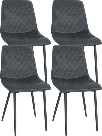 Clp Clp - Set De 4 Sillas De Comedor Telde En Terciopelo Gris Oscuro
