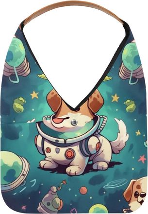 Generic Cute Space Dog Reusable Lightweight Grocery Bags - Foldable Into Compact Pouch, Washable & Sturdy, Multipurpose for Shopping and Travel