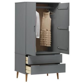 Berkfield Home Wardrobe MOLDE Grey 90x55x175 cm Solid Wood Pine | Size: 90 x 55 x 175 cm