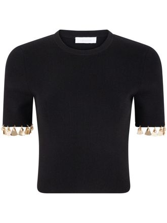 Paco Rabanne charm-trim cropped T-shirt - women - Cotton/Silk - S - Black