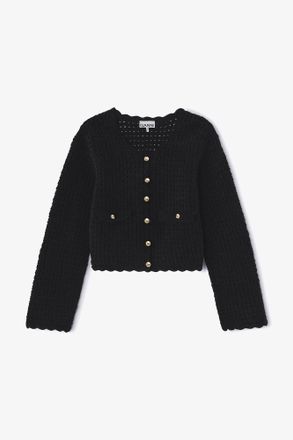 Ganni Black Crochet Cardigan - Size XXS Organic Cotton