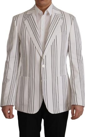 Dolce & Gabbana Mens Striped Notch Lapel Blazer - White Cotton - Size EU 54 (Mens)
