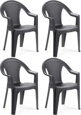 Trade Shop Trade Shop - Copy Of Set 4pz Garden Seats With Schienale Effetto Rattan 54x56x81cm Plastic Bianca 869516