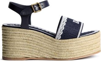 Dior DIOR OBLIQUE EMBROIDERED COTTON DENTELLE WEDGE SANDAL - Christian Dior - Woman