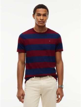 Tommy Hilfiger Mens Rugby Stripe T-Shirt - Burgundy - XXXL