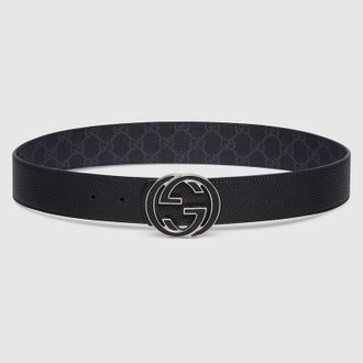Gucci Reversible Belt With Interlocking G Buckle, Size Gucci 100, Black, Leather