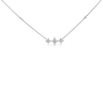 House of Brilliance 10K White Gold Bezel Set Diamond 3 Stone Kite Shape and Station Necklace at Nordstrom