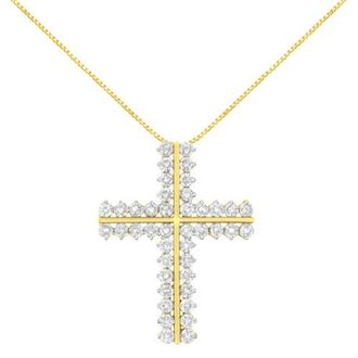 House of Brilliance 10K Yellow Gold 4.0 Cttw Diamond Two Row Cross 18 Pendant Necklace at Nordstrom