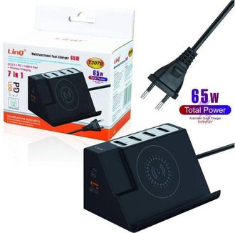 Trade Shop Trade Shop - Caricabatterie Multifunzione 7 In 1 65w Ricarica 4 Usb Wireless Qc 3.0 Pd T3070