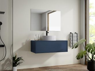 Vente-Unique Mobile per bagno sospeso colore con lavabo singolo tondo 94 cm Blu notte - TEANA II