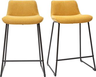 Miliboo Set De 2 Taburetes De Cocina Efecto Aterciopelado Texturizado Amarillo Mostaza Y Metal 65 Cm Boost