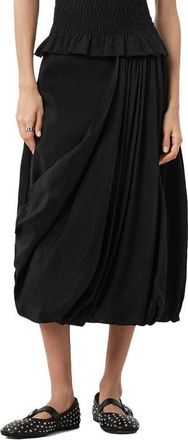 AllSaints Nia Pleated Bubble Hem Midi Skirt in Black at Nordstrom, Size 10 Us