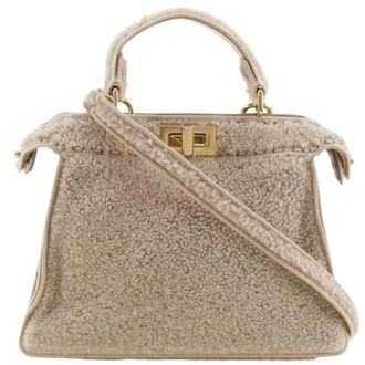 Fendi Pre-owned Handbags, female, Beige, Size: ONE SIZE Pre-owned Peekaboo Shearling 2way Bag