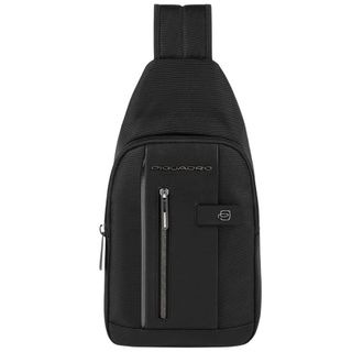 Piquadro Cross Body Bags, male, Black, Size: ONE SIZE Sling bag in fabric and leather with LED light and pocket for AirPods