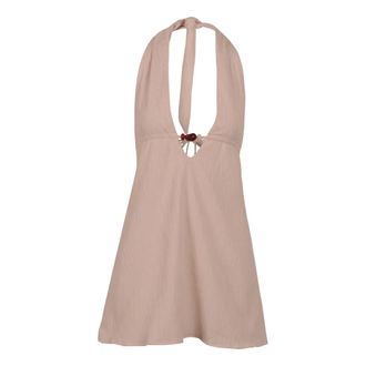 Baobab Baobab Collection, Sleeveless Tops, female, Beige, Size: XS Textured Mini Dress with Halter Neckline