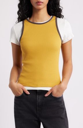 Damson Madder Manon Layered Organic Cotton T-Shirt in Yellow at Nordstrom, Size 14 Us