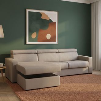 Dmora Dmora - Sofa Cama Daasho, Sof&aacute; De Esquina, 100% Made In Italy, Sof&aacute; Con Apertura Giratoria, Con Contenedor Izquierdo Pen&iacute;nsula, Con Reposabrazos Est&aacute;n