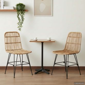 vidaXL Vidaxl Sedia Da Pranzo 2 Pz Rattan E Acciaio Naturale 41 X 55 X