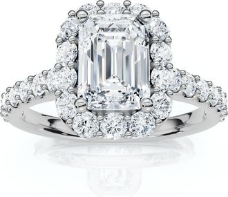 Pompeii3 1 3/4Ct Emerald Cut Diamond Halo Engagement Ring 10k Gold Lab Grown