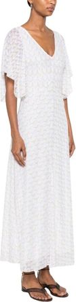 Missoni Maxi Dresses, female, White, Size: 2XS Long dress with V-neck in zigzag lam&eacute; viscose