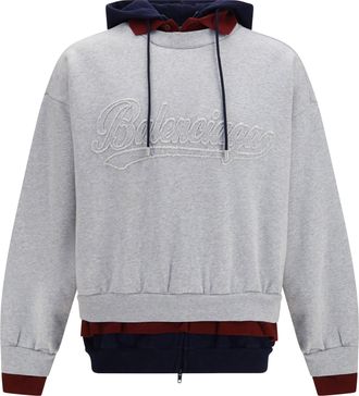 Balenciaga Mens Hoodie Three-Layer Heather Grey Cotton Knitwear Sweater
