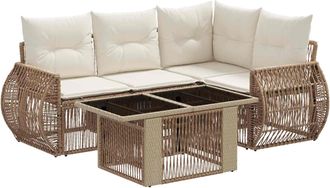 vidaXL Conjunto De Sof&aacute;s De Jard&iacute;n 5 Uds. Beige Y Blanco Crema Vidaxl