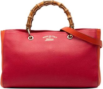 Gucci Pre-owned Handbags, female, Red, Size: ONE SIZE Pre-owned Bamboo Handle Leather Tote