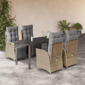 vidaXL Set Comedor De Jard&iacute;n 5 Pzas Con Cojines Rat&aacute;n Sint&eacute;tico Beige Vidaxl