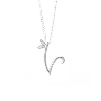 Say It With Winged Diamond Initial Necklace - Sterling Silver - V/18 | Size: 18 inches