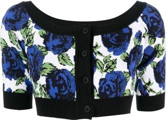 Philosophy di Lorenzo Serafini rose-print knitted cropped cardigan - women - Polyester/Viscose - 44 - White