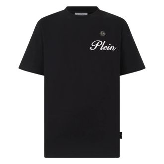 Philipp Plein Tops, Heren, Zwart, XL, Katoen, Ronde Hals T-Shirt Embossed Signature