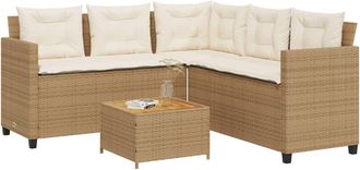 vidaXL Sof&aacute; De Jard&iacute;n En Forma De L Con Mesa Y Cojines Rat&aacute;n Pe Beige Vidaxl