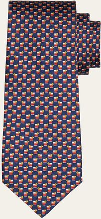 Ferragamo Mens Cocktail-Print Silk Tie