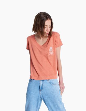 Roxy Womens Roxy Womens Laguna Green V Short Sleeve T-Shirt - Orange - Size: 18/16