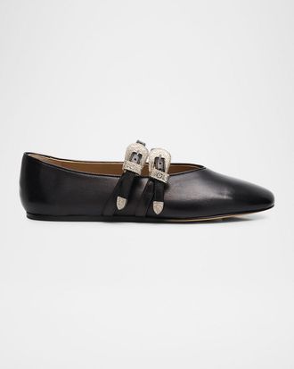 Le Monde Beryl Claudia Mary Jane Buckle Leather Ballerina Flats