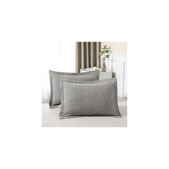 OEM Funda De Almohada Acolchada 100% Algod&oacute;n, Estampado Floral, Tama&ntilde;o Extragrande, Juego De 2 Piezas, Color Gris