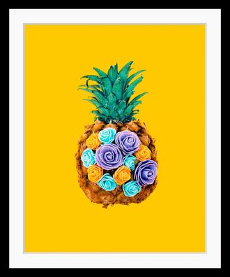 Queence Bild »Selem« Ananas Kunst Lebensmittel Obst Obst Bilder HD Premium Poster-Druck inkl. Holzrahmen