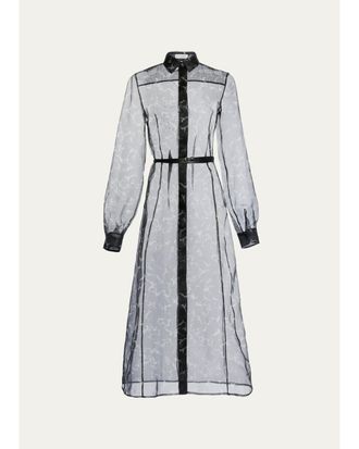 Altuzarra Judina Abstract-Print Silk Organza Belted Midi Shirtdress