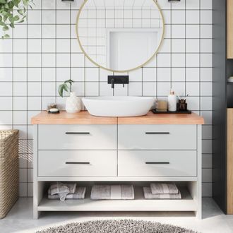 Berkfield Home Bathroom Countertop Light Brown 140x60x(2-6)cm Treated Solid Wood