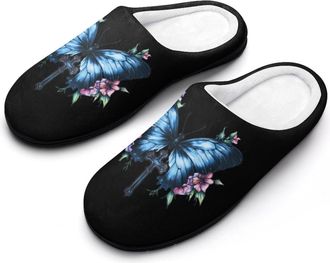 Generic Butterfly Crossed Mens Slippers Memory Foam Winter Warm Sandals Slip On House Shoes Size 7-14