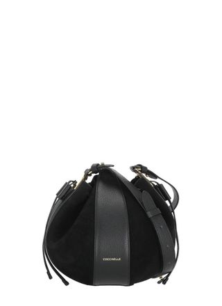 Coccinelle Suede Leather Shoulder Bag with Pebbled Accents and Gold Accents