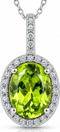 Pompeii3 5 1/3 Ct Diamond Oval Peridot Pendant 14k White Gold