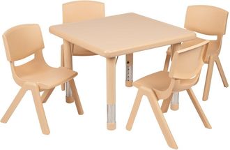 Flash Furniture 24 Square Natural Plastic Height Adjustable Activity Table Set with 4 Chairs