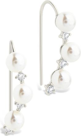 Sterling Forever Sterling Silver Siena CZ & Pearl Threader Earrings
