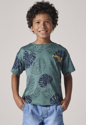 Vertbaudet Jungen T-Shirt mit grafischem Dschungelprint, Recycling-Baumwolle gr&uuml;n bedruckt