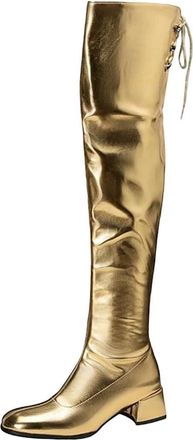 Generic Womens Over-The-Knee Boots Side Zipper Thick Heel Bright Leather Long Boots