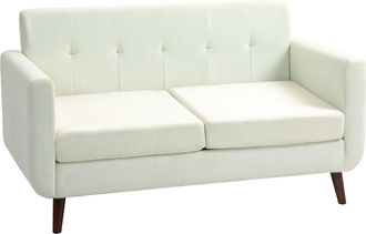 HOMCOM Modern Upholstered Fabric Loveseat Sofa for Living Room - Cream | TJ Hughes