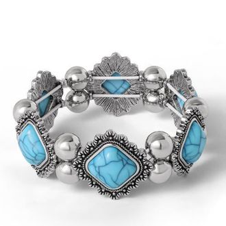 Jessica Simpson Turquoise and Silver Stretch Bracelet with Western Motif at Nordstrom