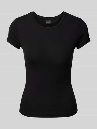 Gina Tricot T-Shirt mit geripptem Rundhalsausschnitt in Black, Größe L