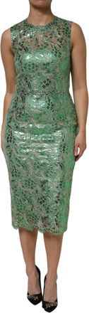 Dolce & Gabbana Womens Green Cotton Floral Lace Sheath Midi Dress Viscose Nylon